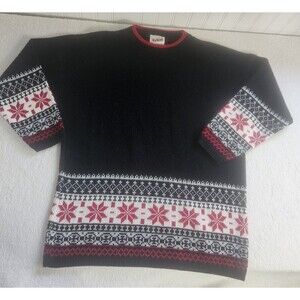 vintage Mathias Petite black and red snowflake fair isle sweater